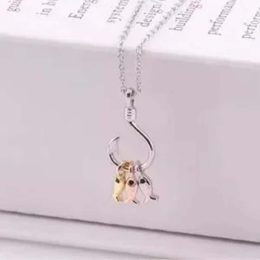 925 Sterling Silver Boho Minimalist Tri Metal Color Fish On A Hook Necklace